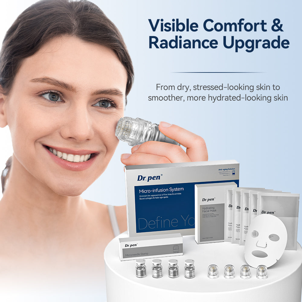 Dr.pen Micro Infusion Stamp System Kit with Peptide & Hyaluronic Acid Serum - Facial Microneedling Care (2 Month Supply)
