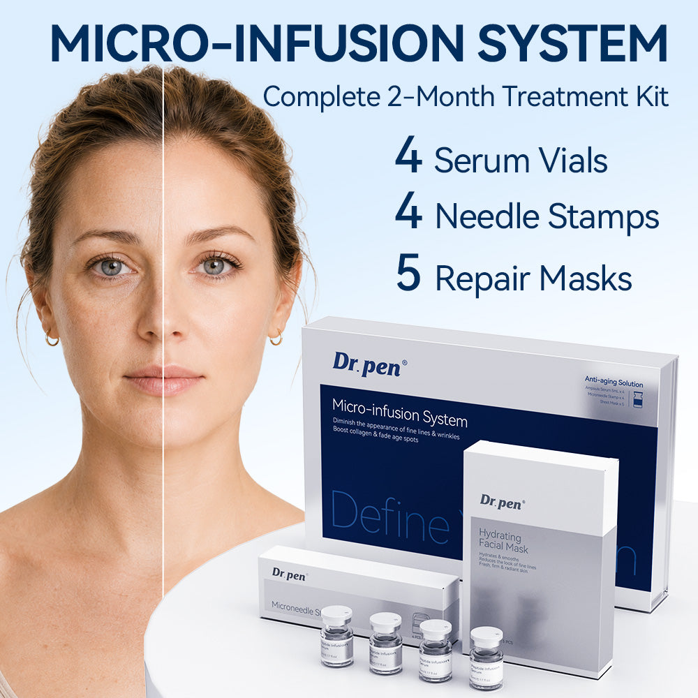 Dr.pen Kit Système de Micro-Infusion avec Sérum Peptides et Acide Hyaluronique - Soin Microneedling Visage (2 Mois d'Utilisation)