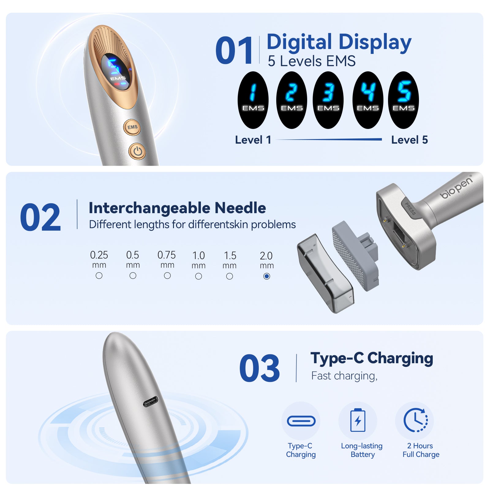 Biopen Bio 6 Hair Growth Microneedle Stamp with EMS & LED Light