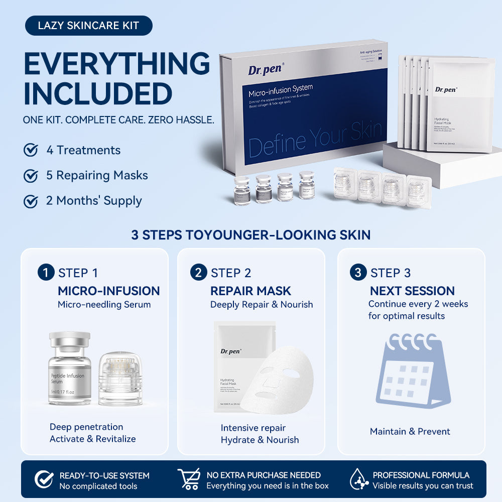 Dr.pen Kit Système de Micro-Infusion avec Sérum Peptides et Acide Hyaluronique - Soin Microneedling Visage (2 Mois d'Utilisation)