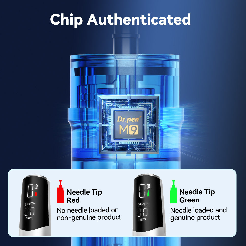 Genuine Dr. Pen M9 18-Pin needle tips with official authenticity verification label from Dr. Pen Official