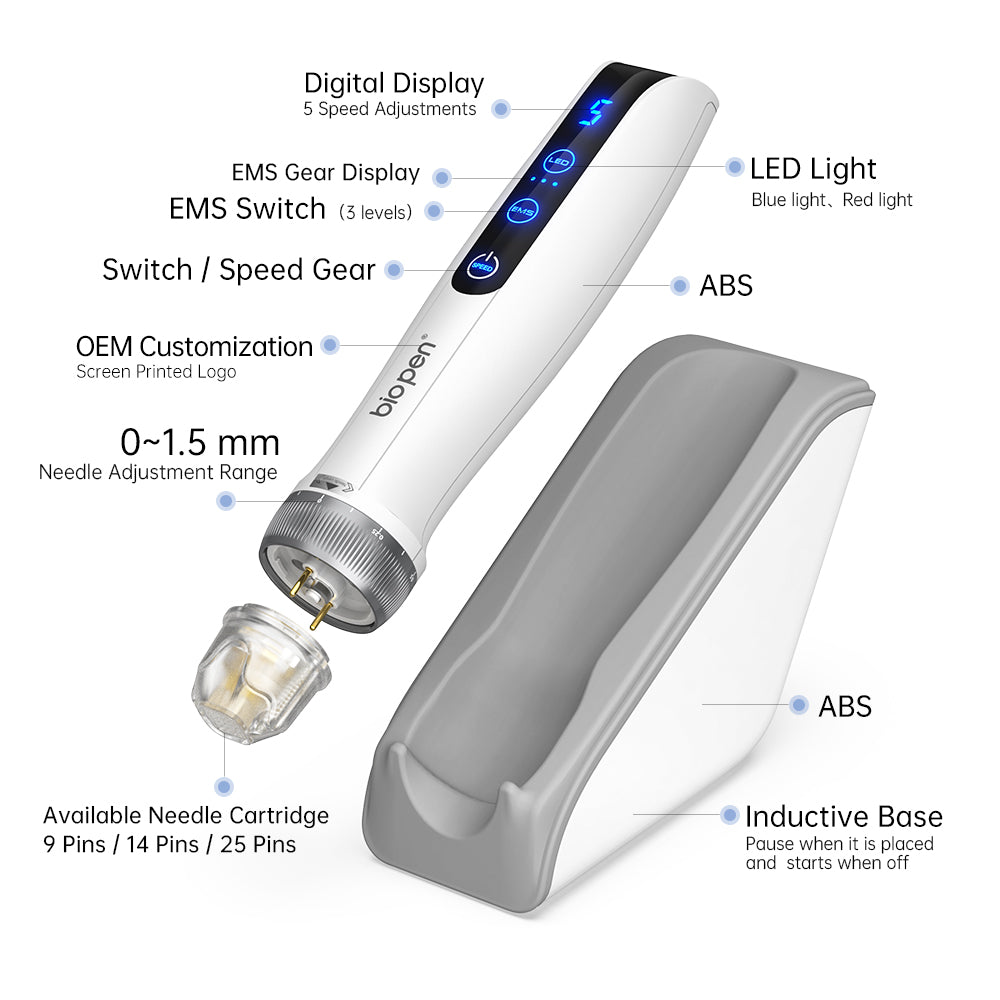 BioPen Q2 By Dr. Pen 3-in-1 Microneedling Pen with integrated LED Light Therapy and Microcurrent technology.