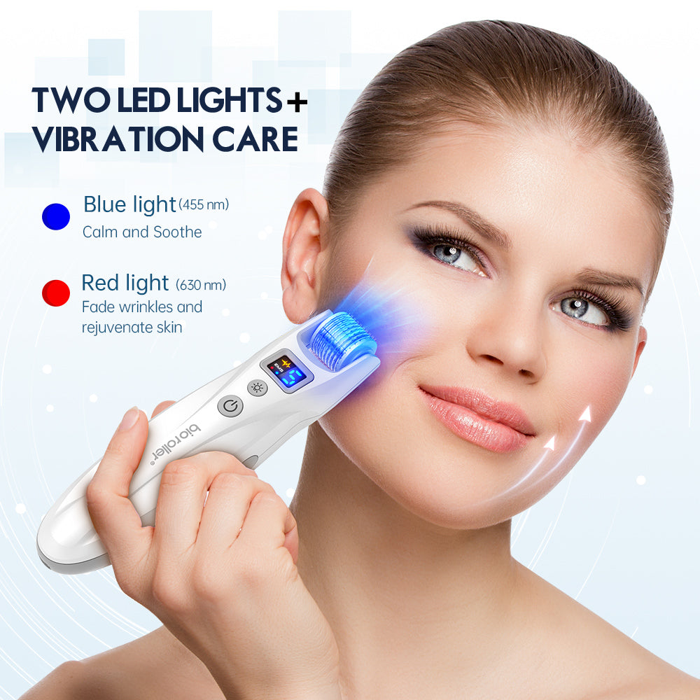 Facial skin rejuvenation using Bio Roller G5 LED light therapy and vibration modes provided by Dr. Pen Official