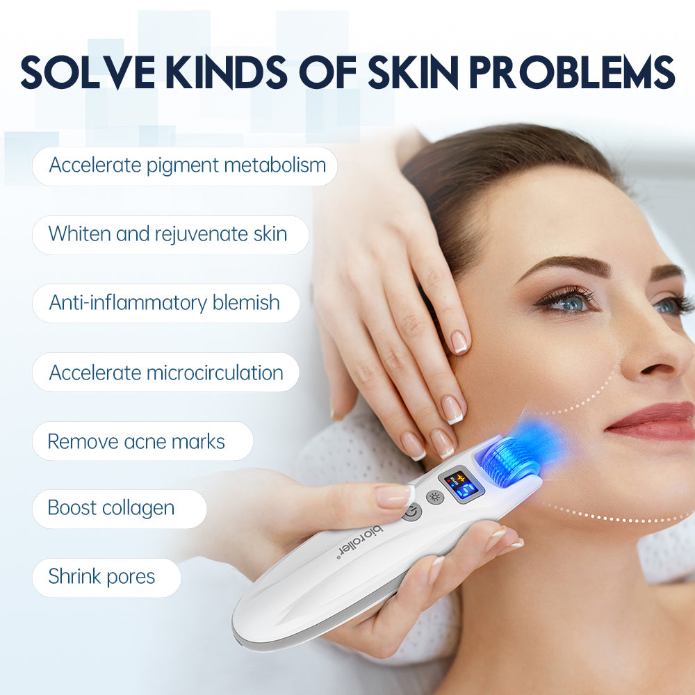Facial skin rejuvenation using Bio Roller G5 LED light therapy and vibration modes provided by Dr. Pen Official