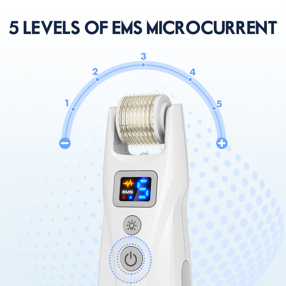 Facial skin rejuvenation using Bio Roller G5 LED light therapy and vibration modes provided by Dr. Pen Official