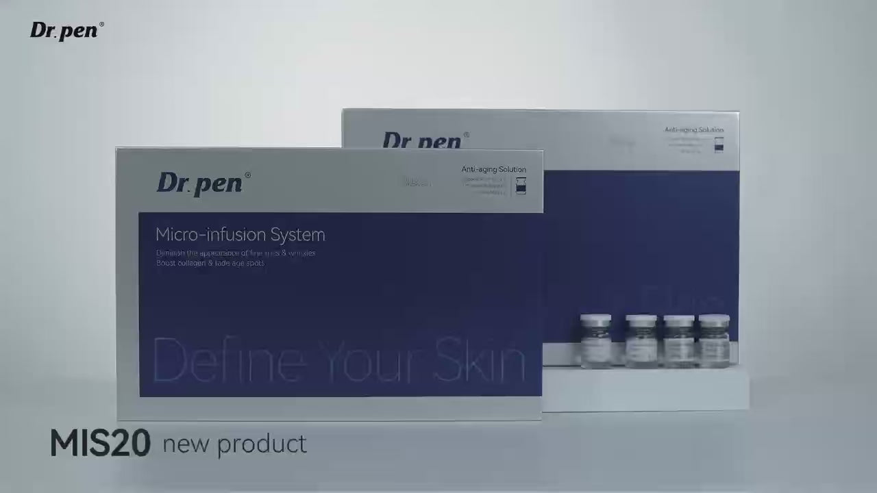 Load video: Dr.pen Micro Infusion Stamp System Kit with Peptide &amp; Hyaluronic Acid Serum - Facial Microneedling Care (2 Month Supply)